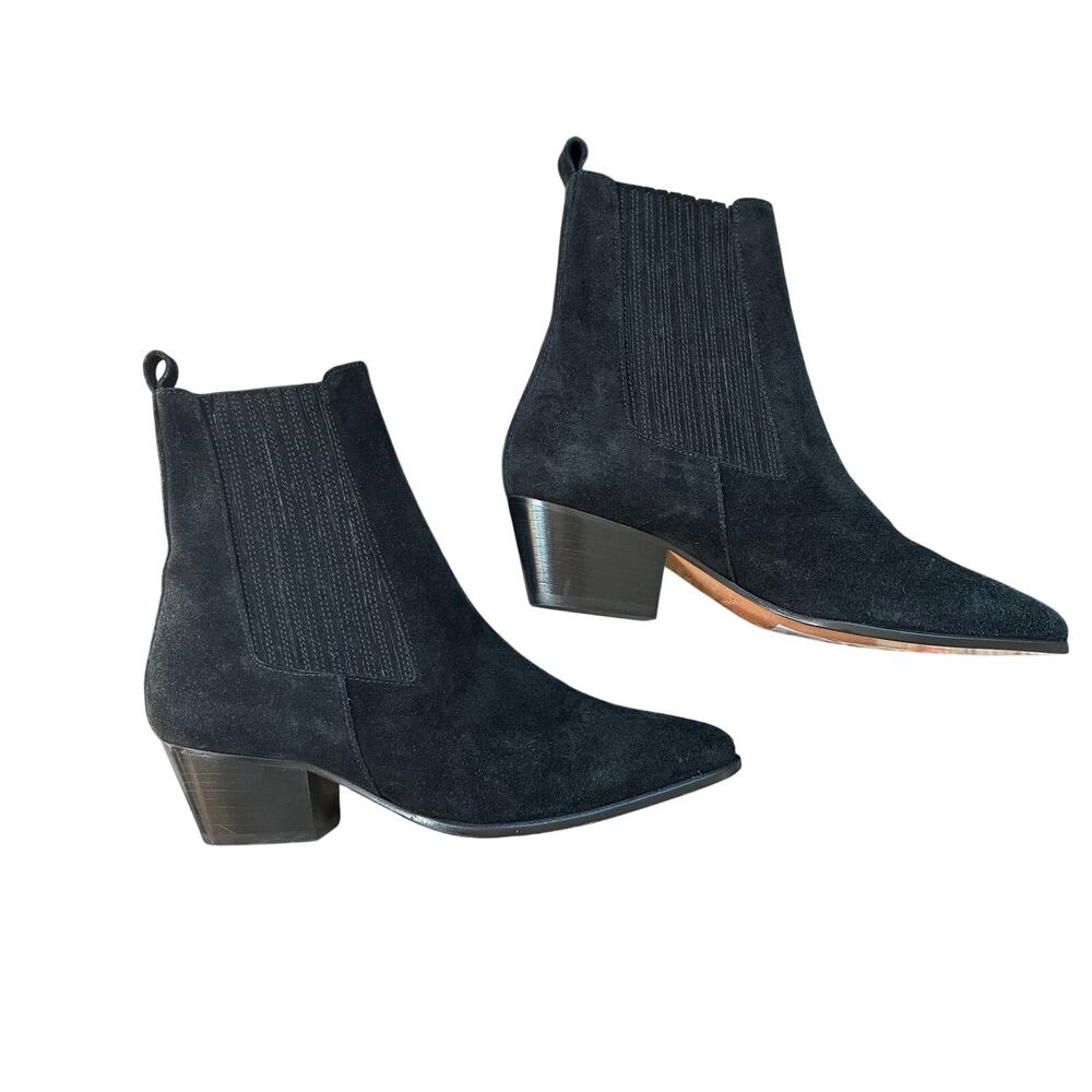 Sandro Suede Black Ankle Leather Heeled Chelsea Western Boot Size 36